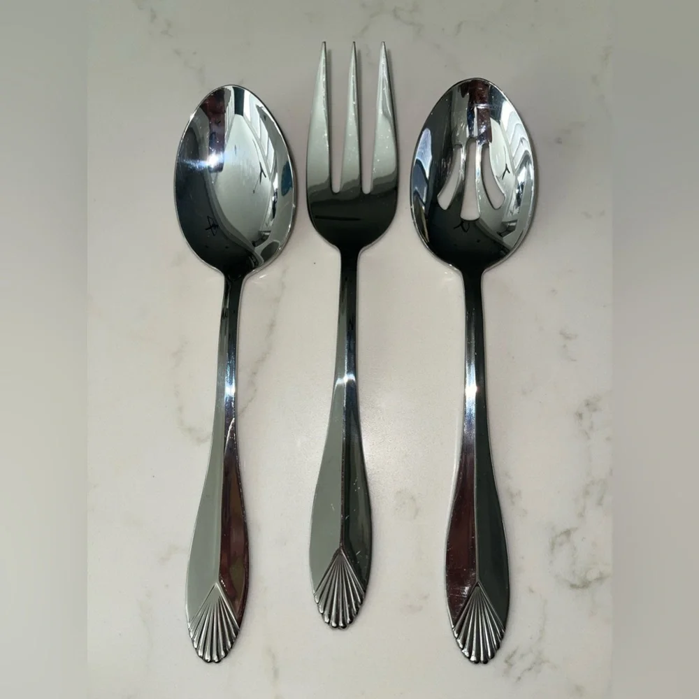 Heritage Mint LTD. 18/10 Stainless SERVING SET‎ Spoons and Fork Set of 3